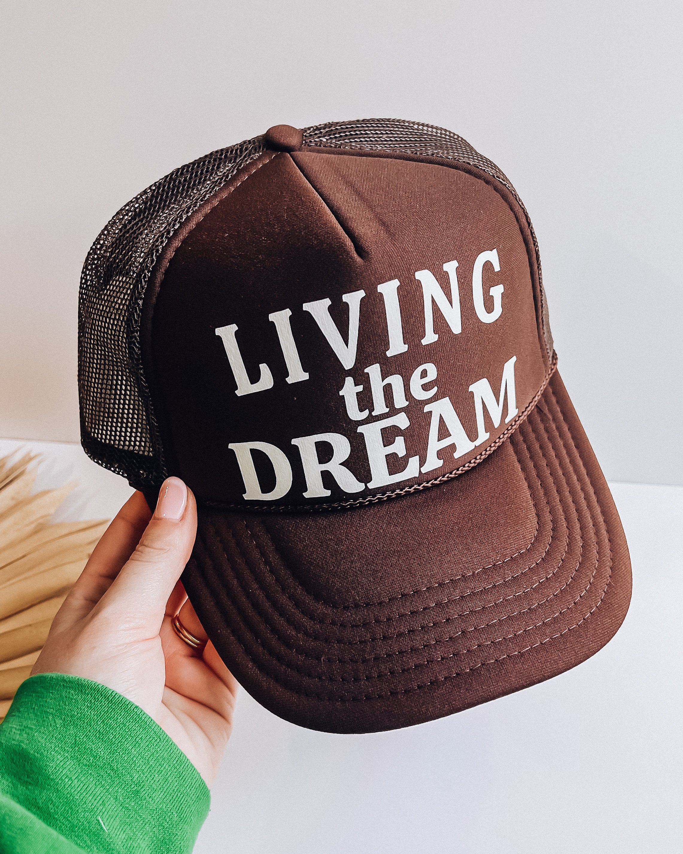 "Living the Dream" Trucker Hat [brown/white]