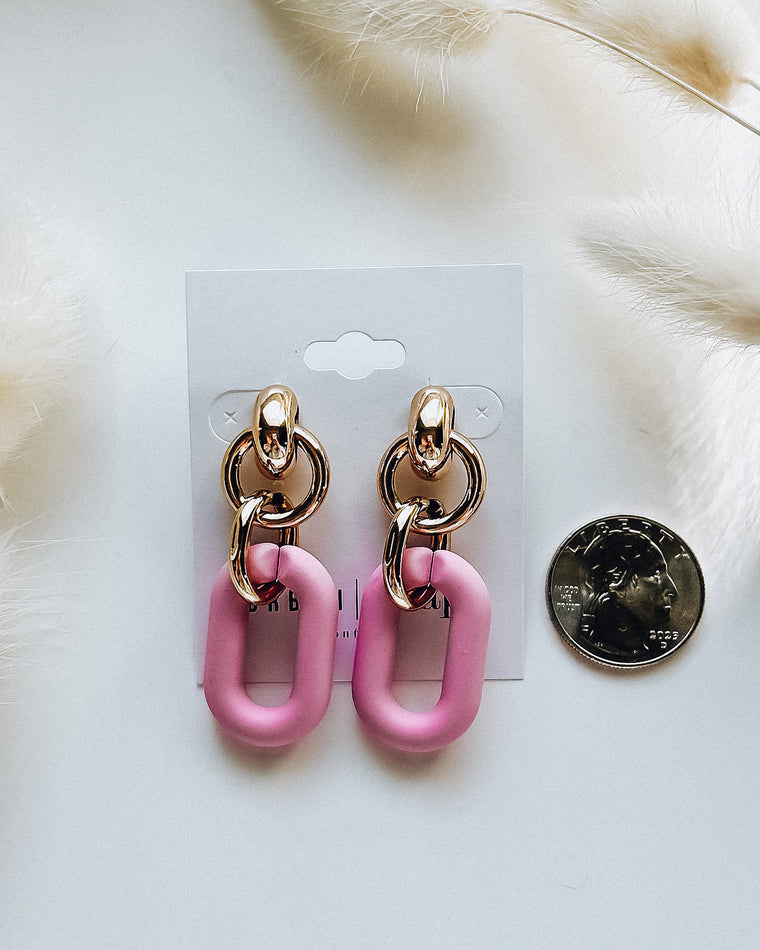 Drop Oval Earrings [pink/gold]