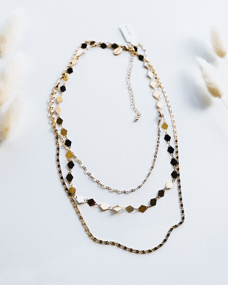 Layered Chain Link Necklace Diamond Links / Gold