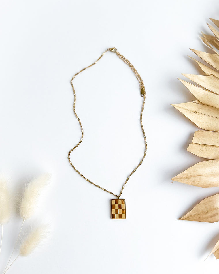 Bobby Checkered Necklace [18k Gold Plated Stainless Steel]