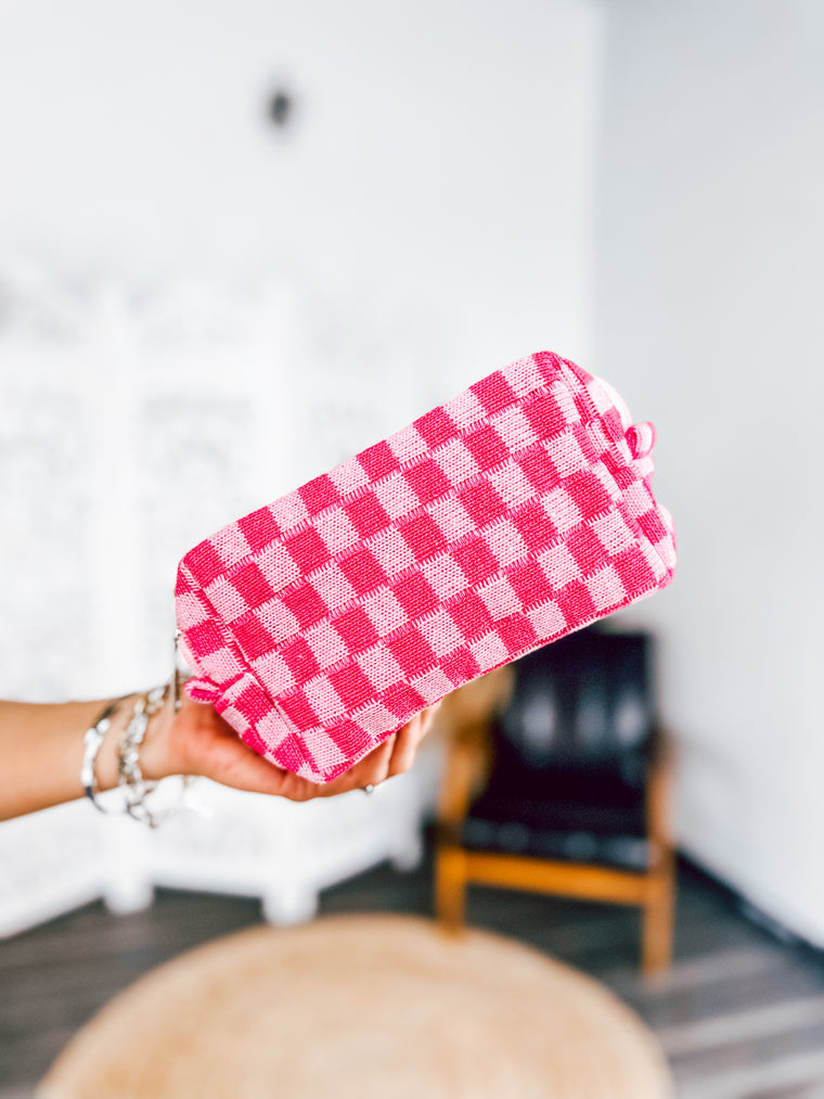 Checkered Cosmetic Pouch [pink]