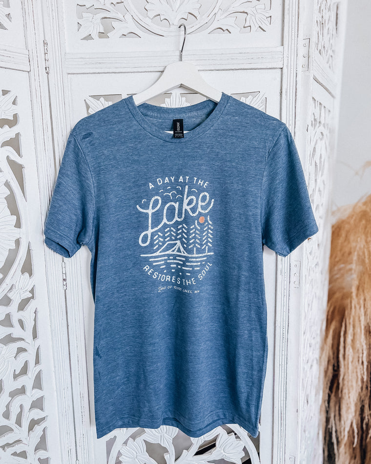A Day At The Lake Unisex Teeshirt [heather blue]
