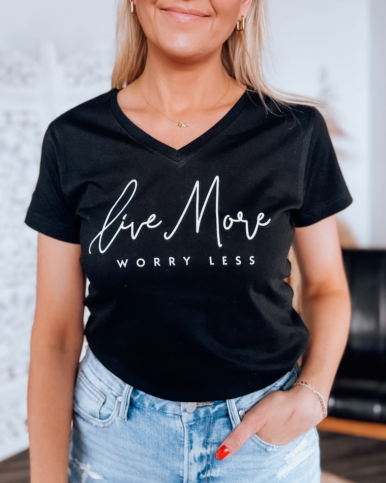 live more worry less vneck tshirt [black]
