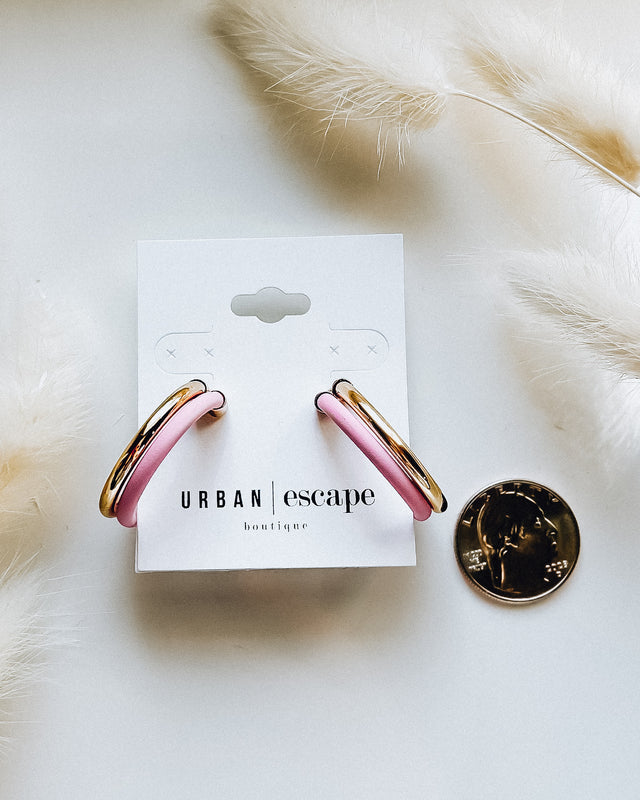 Double Hoop Earrings [pink/gold]
