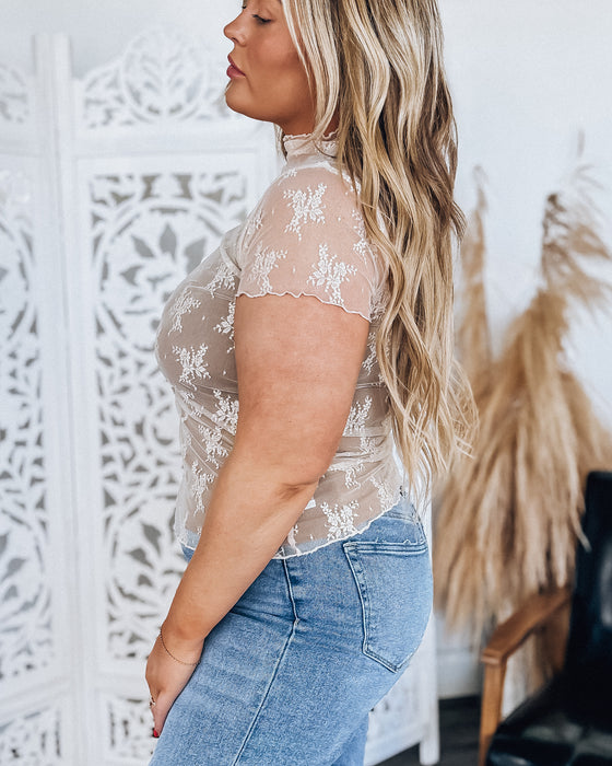 Short Sleeve Leading Lace Top [cream]