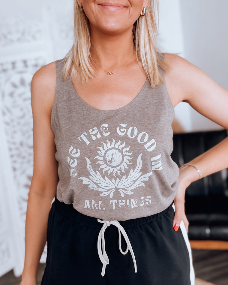 see the good in all things tank [heather taupe]