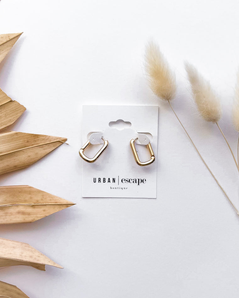 Rounded Rectangle Hinged Hoop Earring [Matte Gold]