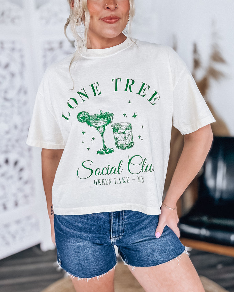Lone Tree Social Club Crop Teeshirt [cream/green]
