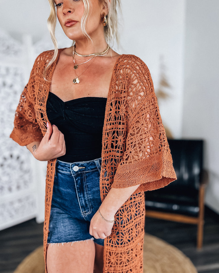 Take Me To Sunset Crochet Cardigan [rust]