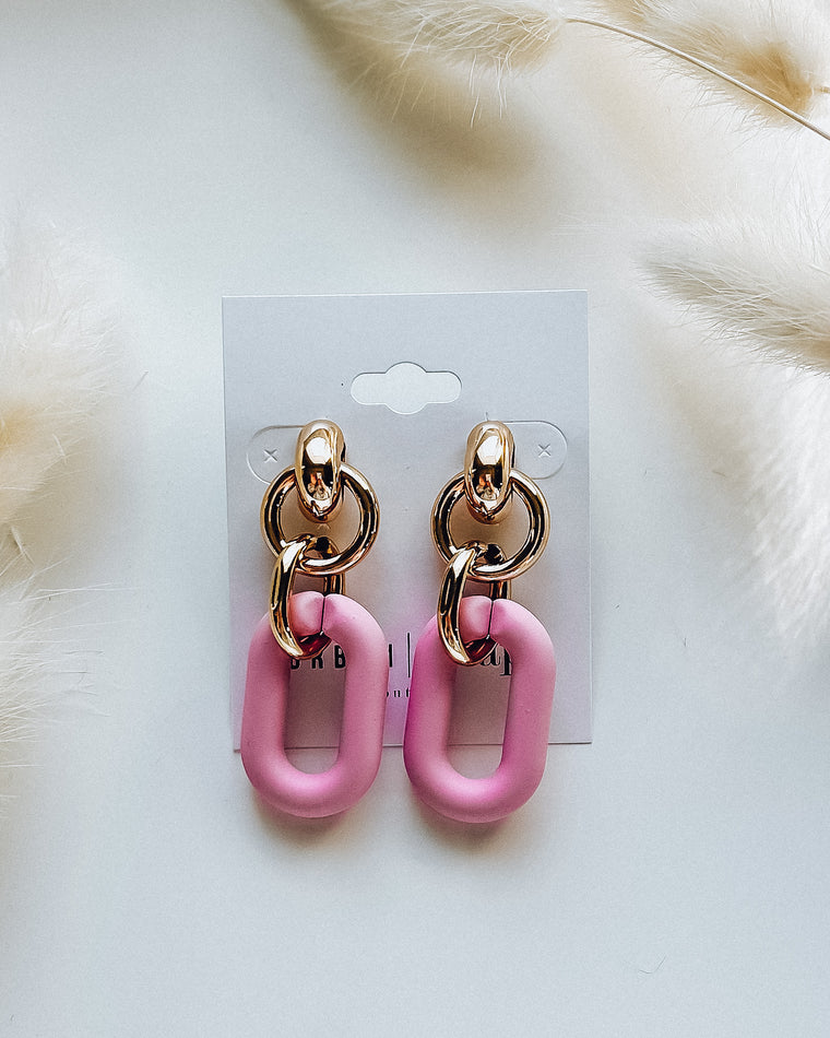 Drop Oval Earrings [pink/gold]