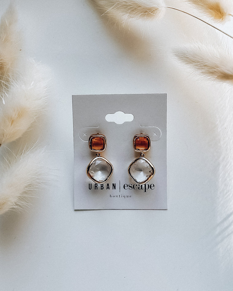 Crystal Drop Earrings [coral/clear/gold]