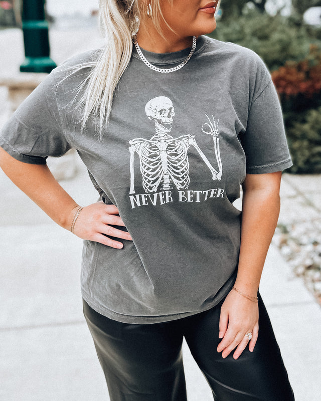 Never Better Skeleton Tee [washed blk/cream]
