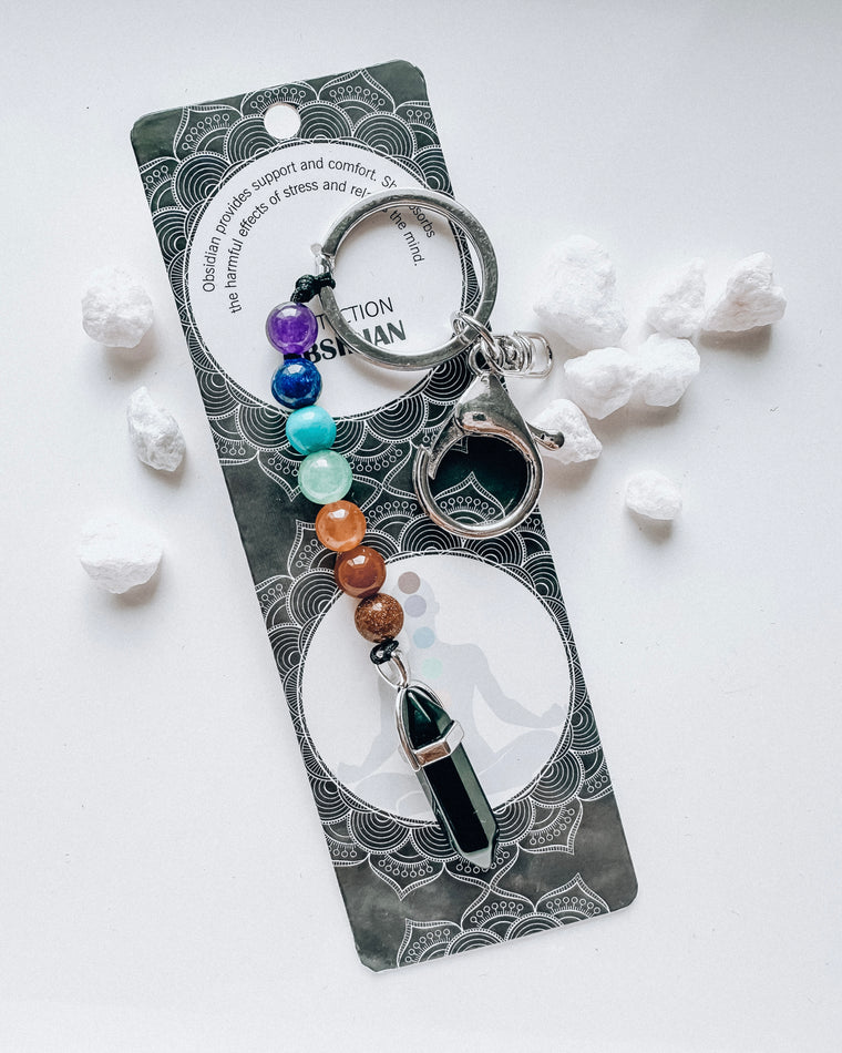 obsidian with beads keychain