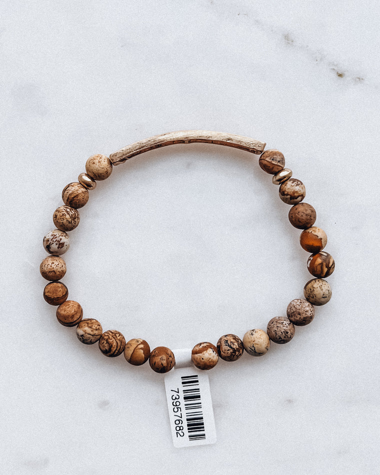 Blessed Stretch Bracelet [gold/mexican agate]