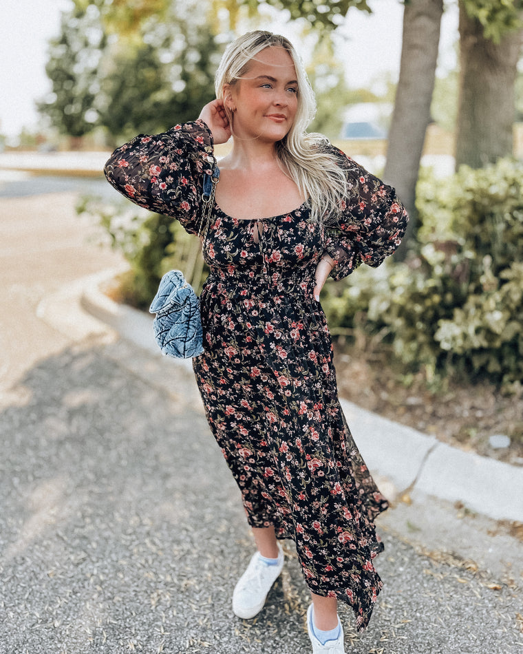 Floral Ruffle Dress [black]