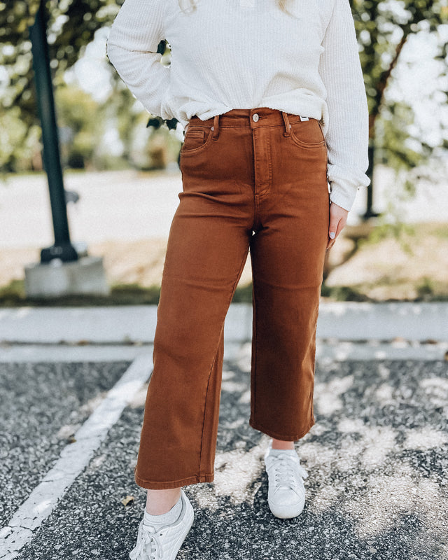 Runaway Judy Blue High Waist Tummy Control Straight Let [camel]