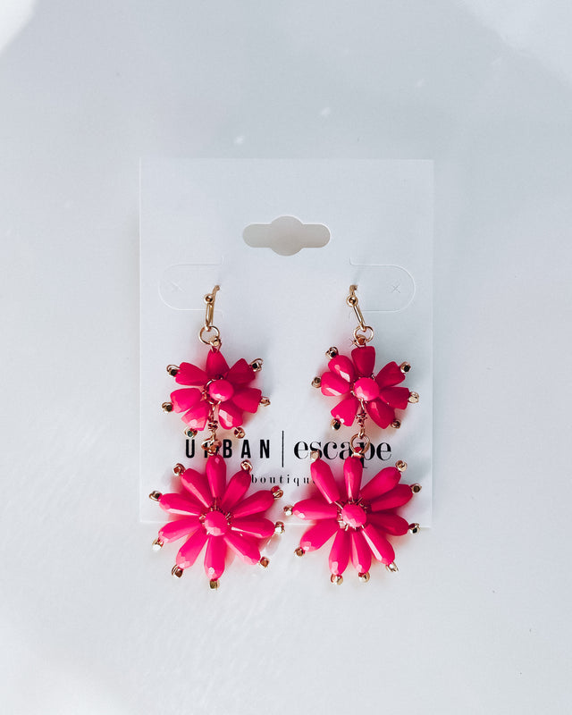 Beaded Flowers Dangle Earrings [pink]