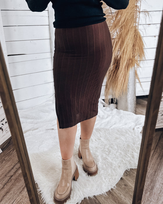 Striped Side Slit Skirt [dark brown]