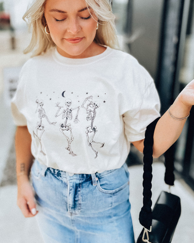 RESTOCKED: Dancing Skeletons Tee [cream/blk]