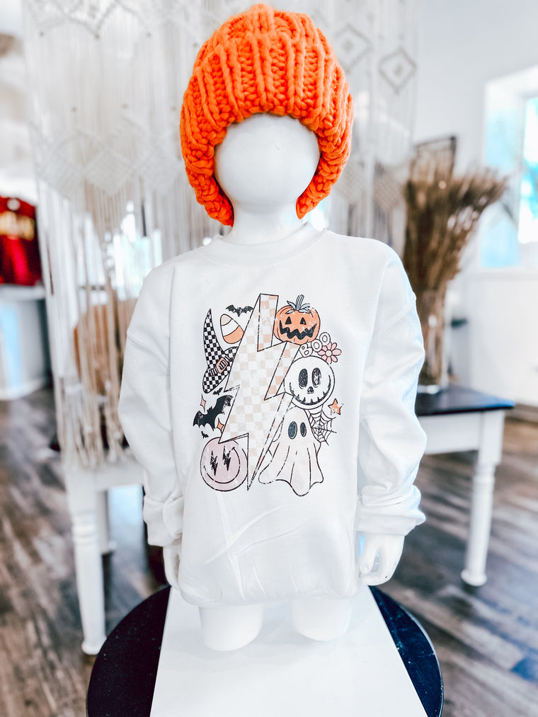 spooky lil boo YOUTH sweatshirt [white/pastels]