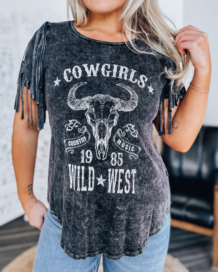 Wild West Cow Girl Fringe Sleeve Top [blk]