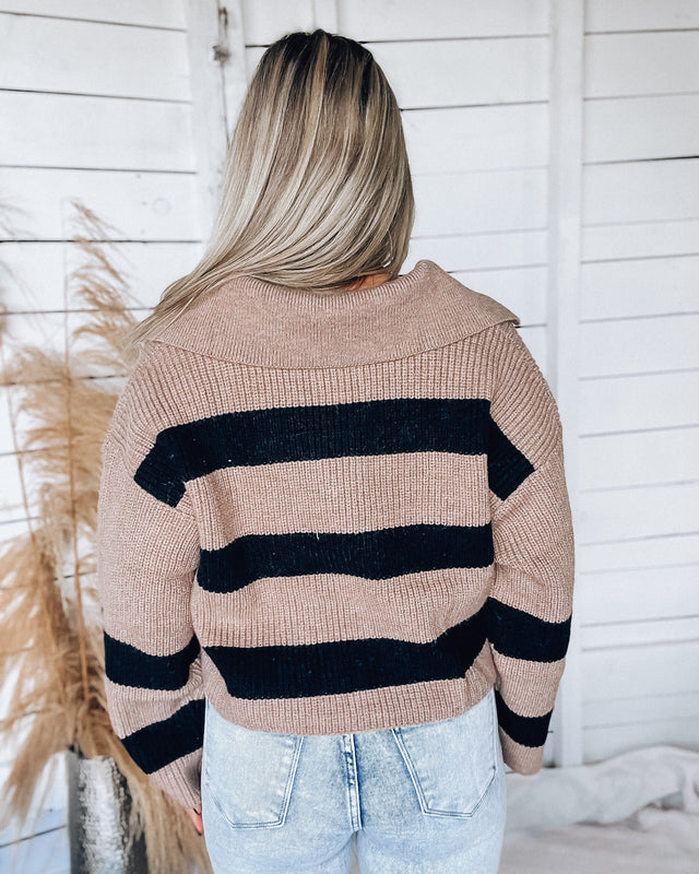 Stripe Drop Shoulder Sweater [taupe/blk]
