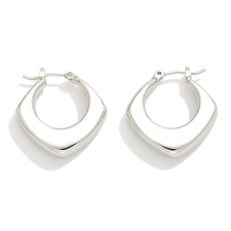 Rounded Diamond Hoop Earrings [silver]