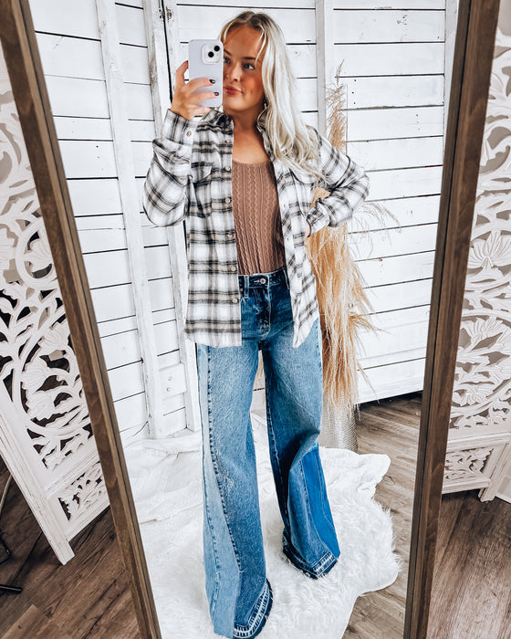 Lightweight Plaid Button Down Top [ivory multi]