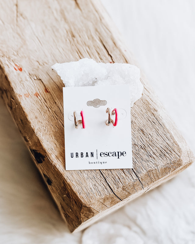 Enamal Double Hoop Earrings [pink/gold]