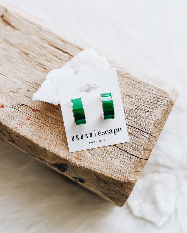 Enamel Thick Hoop Earrings [green]