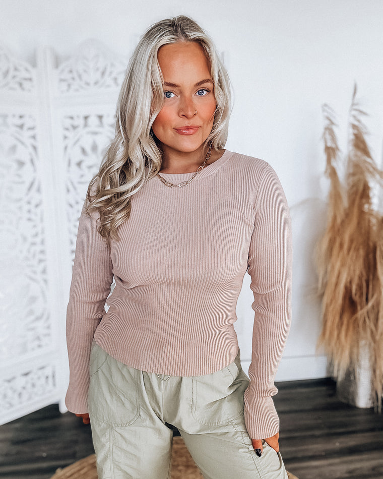 Ribbed Long Sleeve Top [taupe]