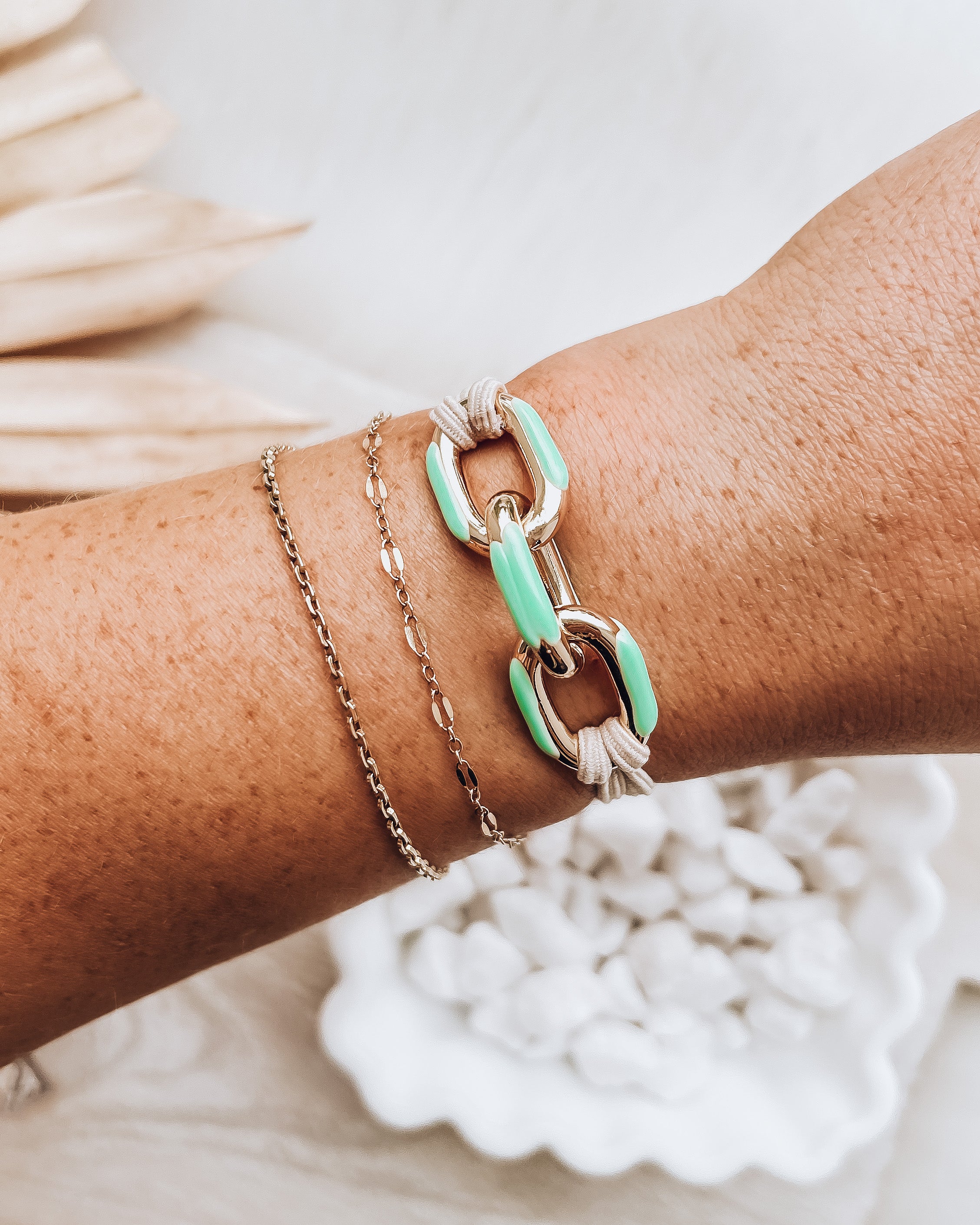 Enamel Bracelet/Hair Tie [gold/mint]