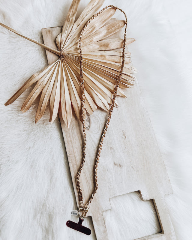 Mossa Phone Chain [gold/taupe leather]