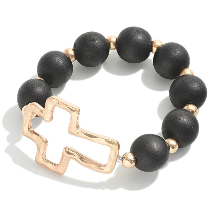 CROSS bracelet hammered gold metal [black]