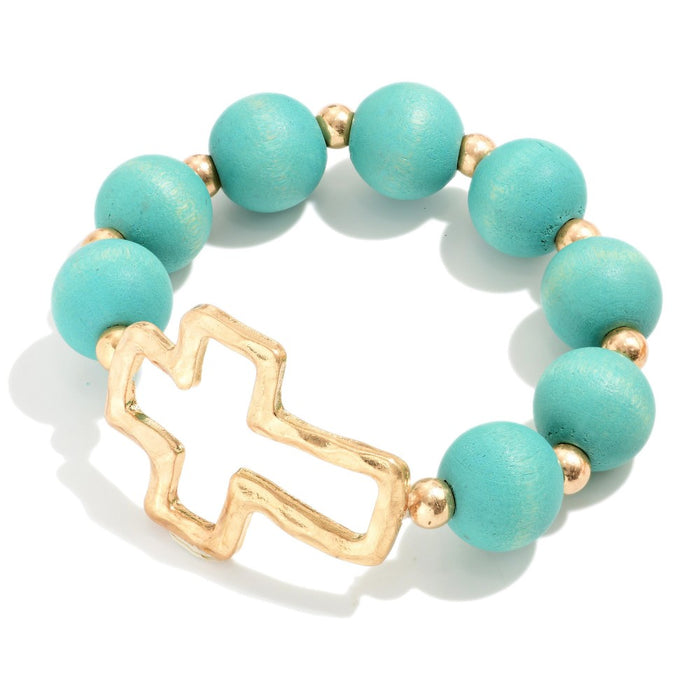 CROSS bracelet hammered gold metal [turq]