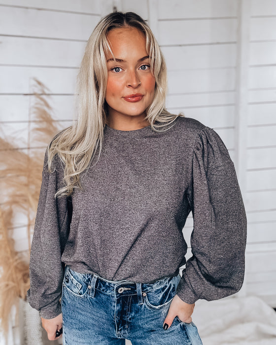 Balloon Sleeved Pullover Top [charcoal]