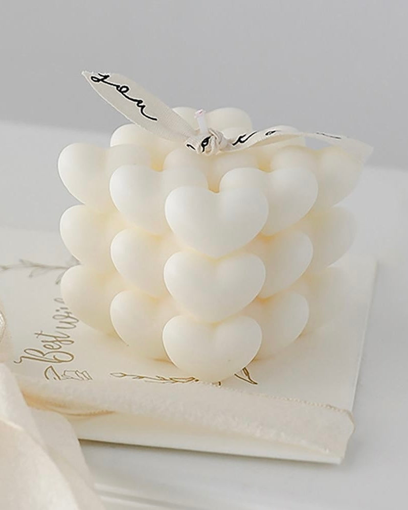 Bubble Hearts Cube Soy Candle [white]