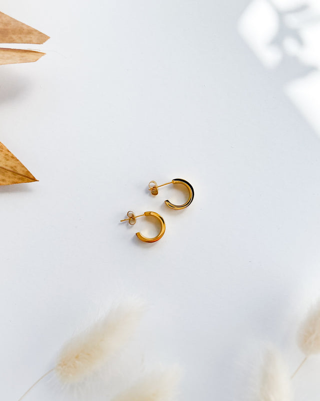 Small Thick Gold Hoop Earrings [18k Gold Plated Stainless Steel]