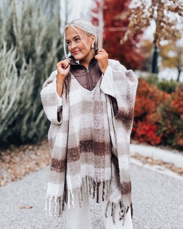 Harvest Plaid Poncho [brown/beige]