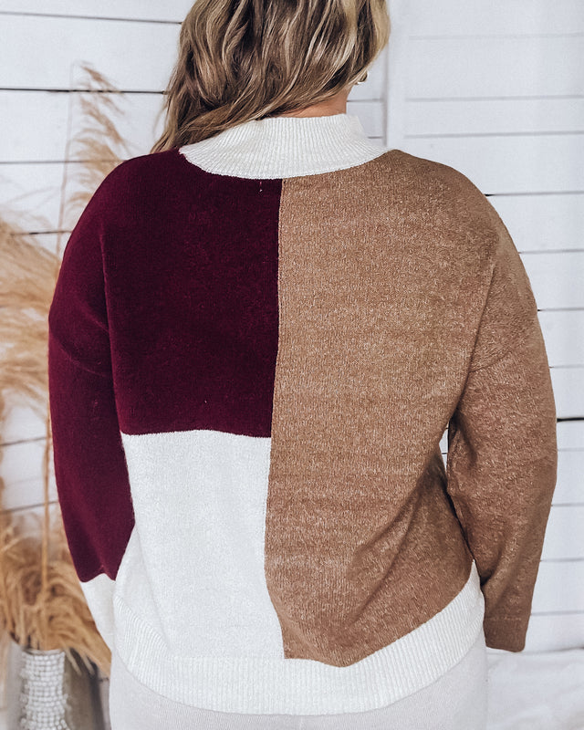 Mockneck Colorblock Sweater [rosewood]