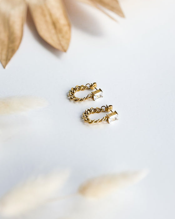 Diamond Chain Earrings [18k Gold Plated Stainless Steel]