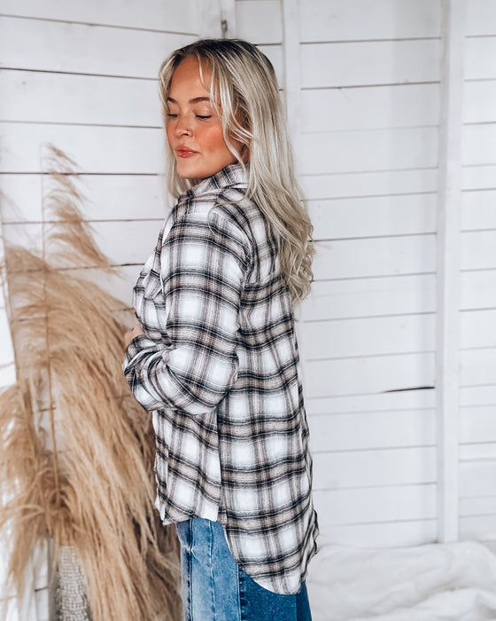 Lightweight Plaid Button Down Top [ivory multi]