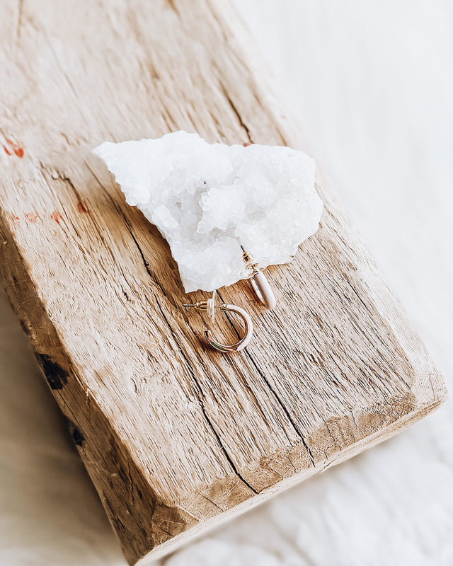 Enamel Mini Hoop Earrings [gold/tan]