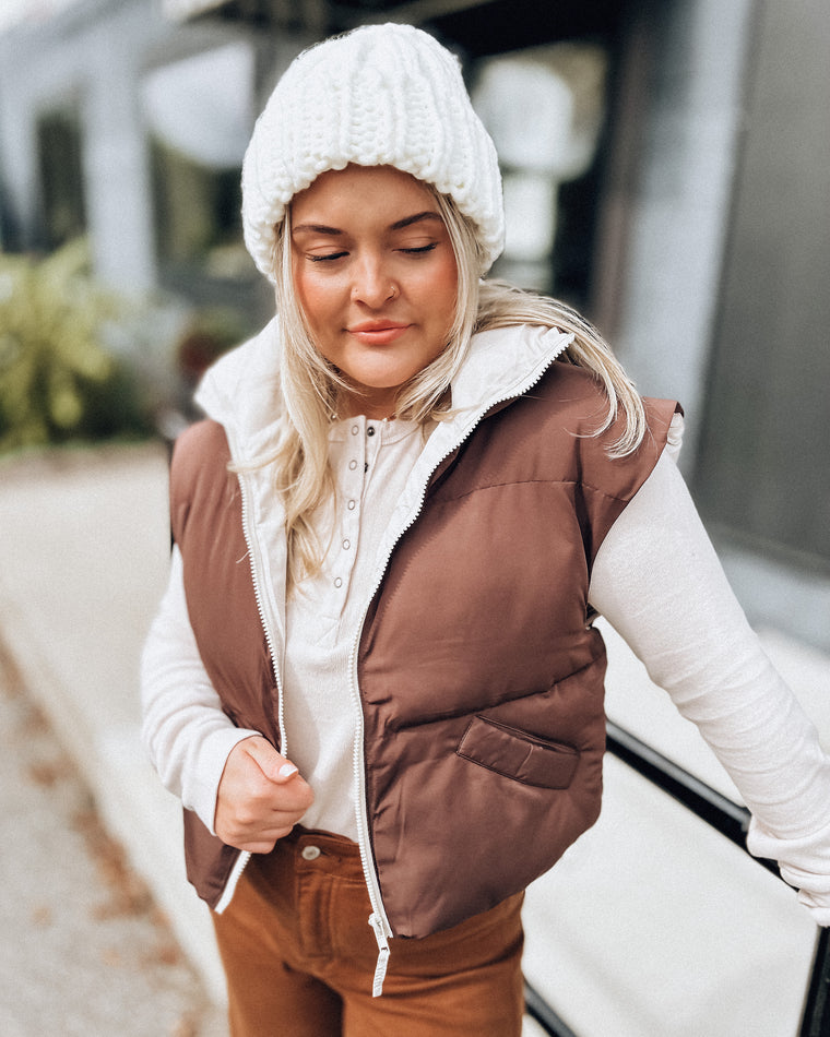Tellie reversible Crop Puffer Vest [chocolate/stone]