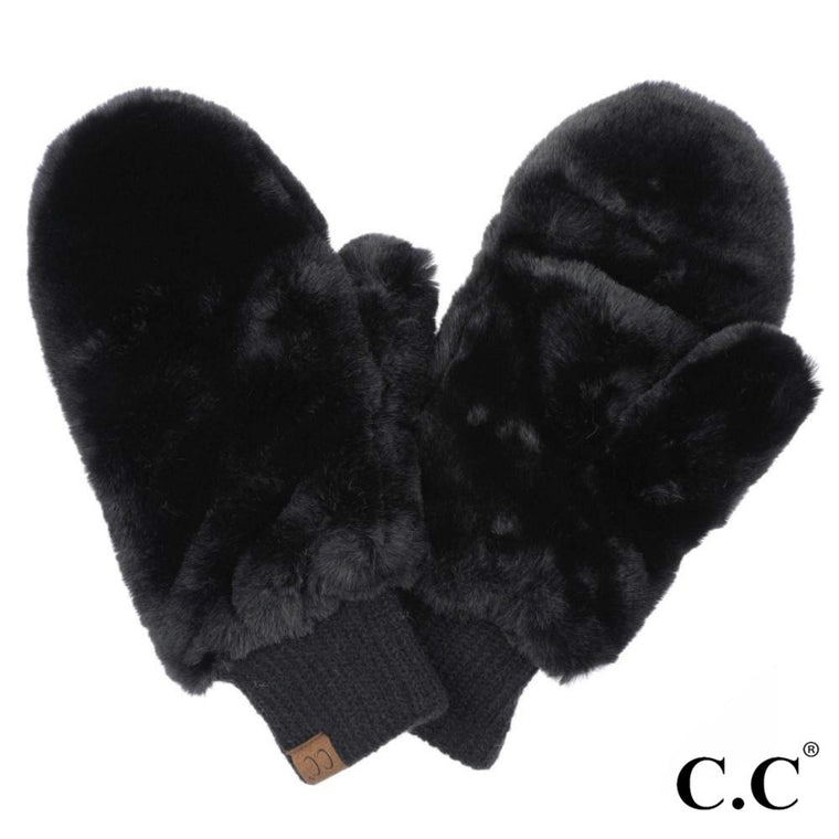 RESTOCKED: Faux Fur Mittens [black]