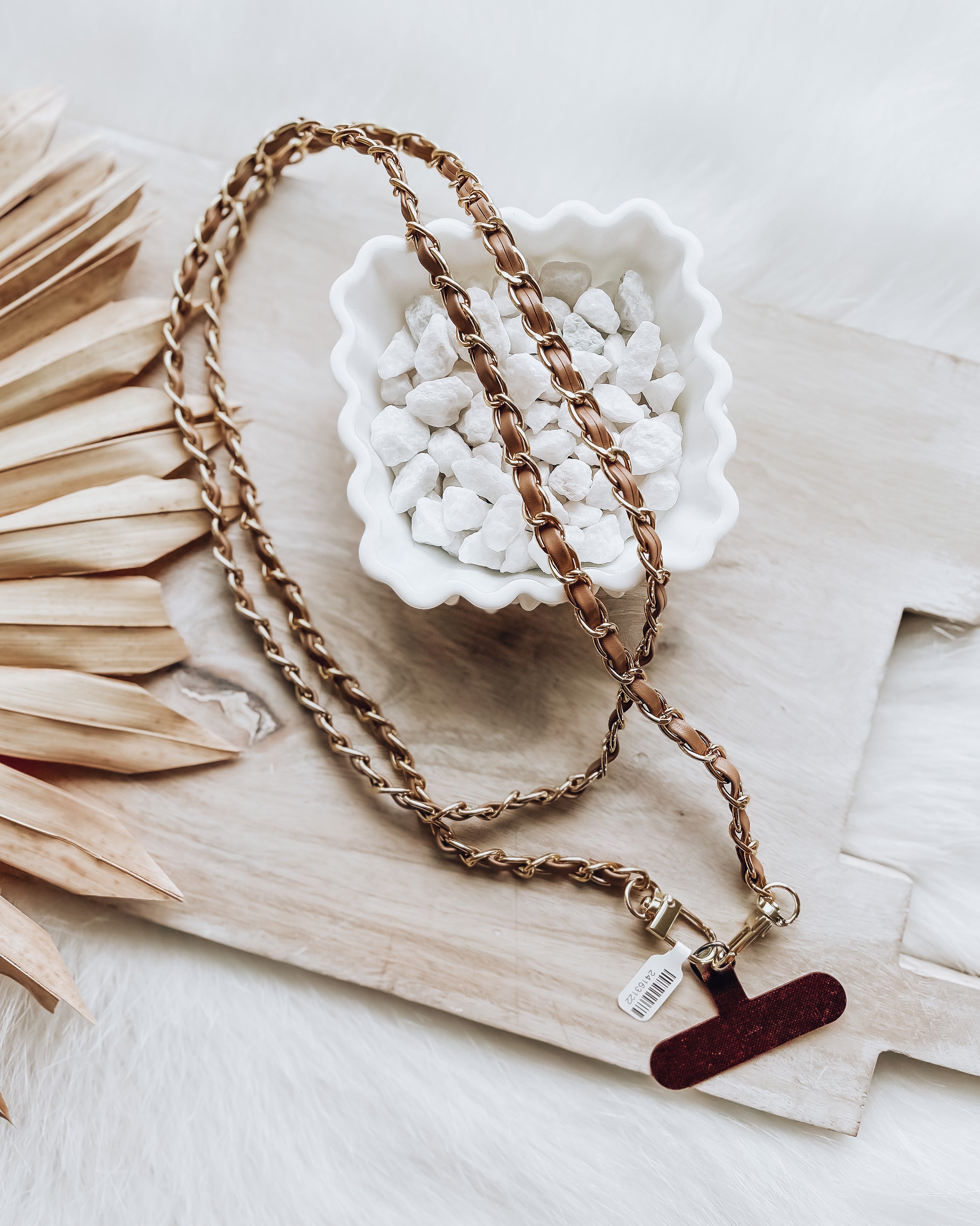 Mossa Phone Chain [gold/taupe leather]
