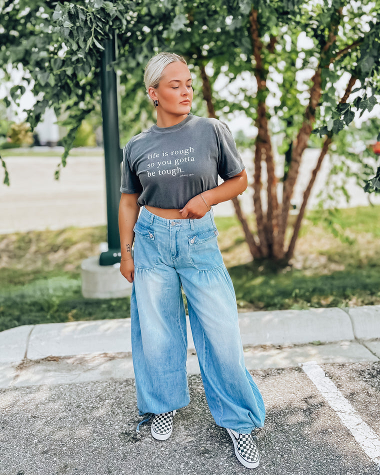 RESTOCKING SOON: Gotta Be Tough Tee [washed grey/cream]