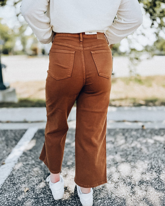 Runaway Judy Blue High Waist Tummy Control Straight Let [camel]