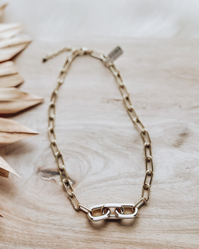 Enamel Paperclip Chain Necklace [gold]