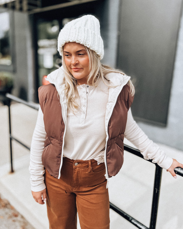 Tellie reversible Crop Puffer Vest [chocolate/stone]